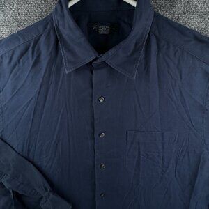 Brooks Brothers Long Sleeve Button Up Shirt Cotton Navy Blue Large Herringbone